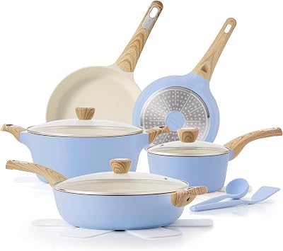 SENSARTE Ceramic Pots and Pans Set Nonstick, Kitchen Cookware Sets, 14-Piece Induction Cookware, Non-toxic Healthy Non Stick Cooking Set, with Frying Pans Set, PFAS PTFE PFOA PFOS Free