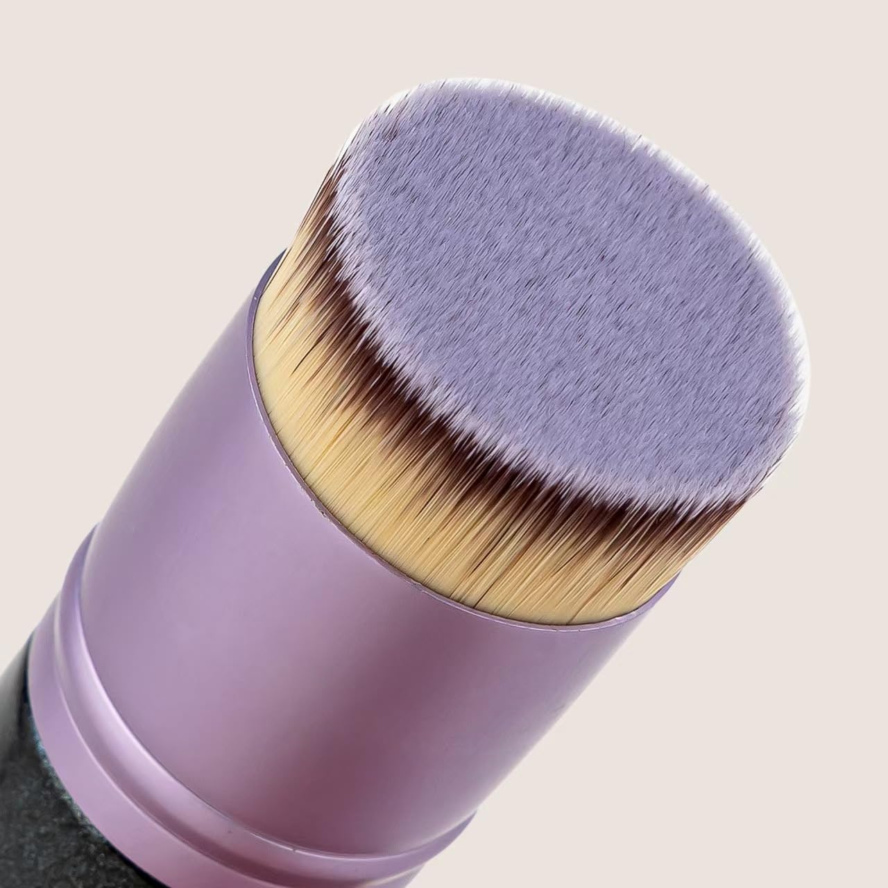 Pennello per fondotinta a doppia testa, nero, in fibra sintetica con applicatore in spugna, design a doppia estremità per l'applicazione di fondotinta liquido e BB Cream (viola)