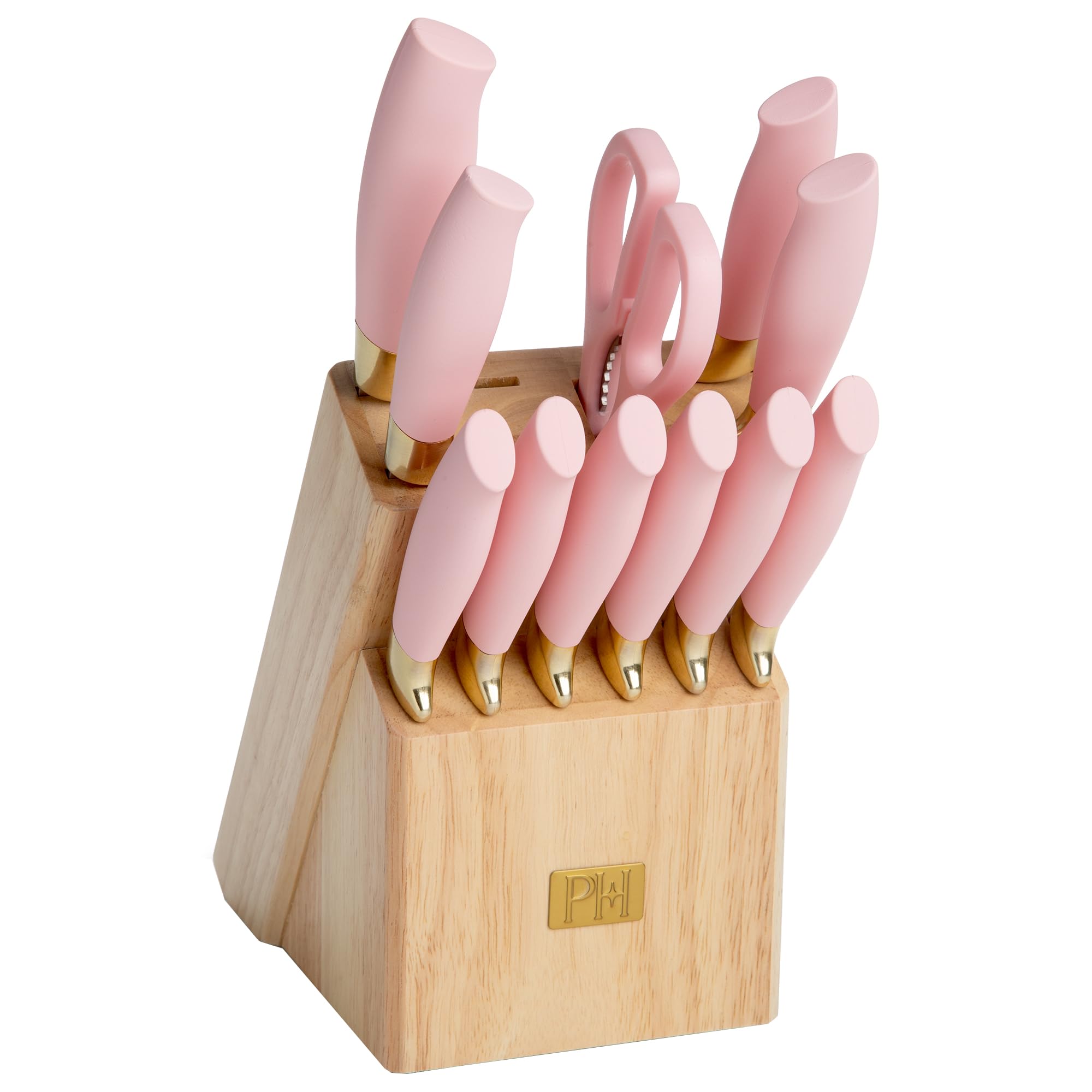 Paris Hilton 12-Piece Knife Set with Block, High-Carbon Stainless Steel Cutlery, Precision Blades and Ergonomic Handles, Pink