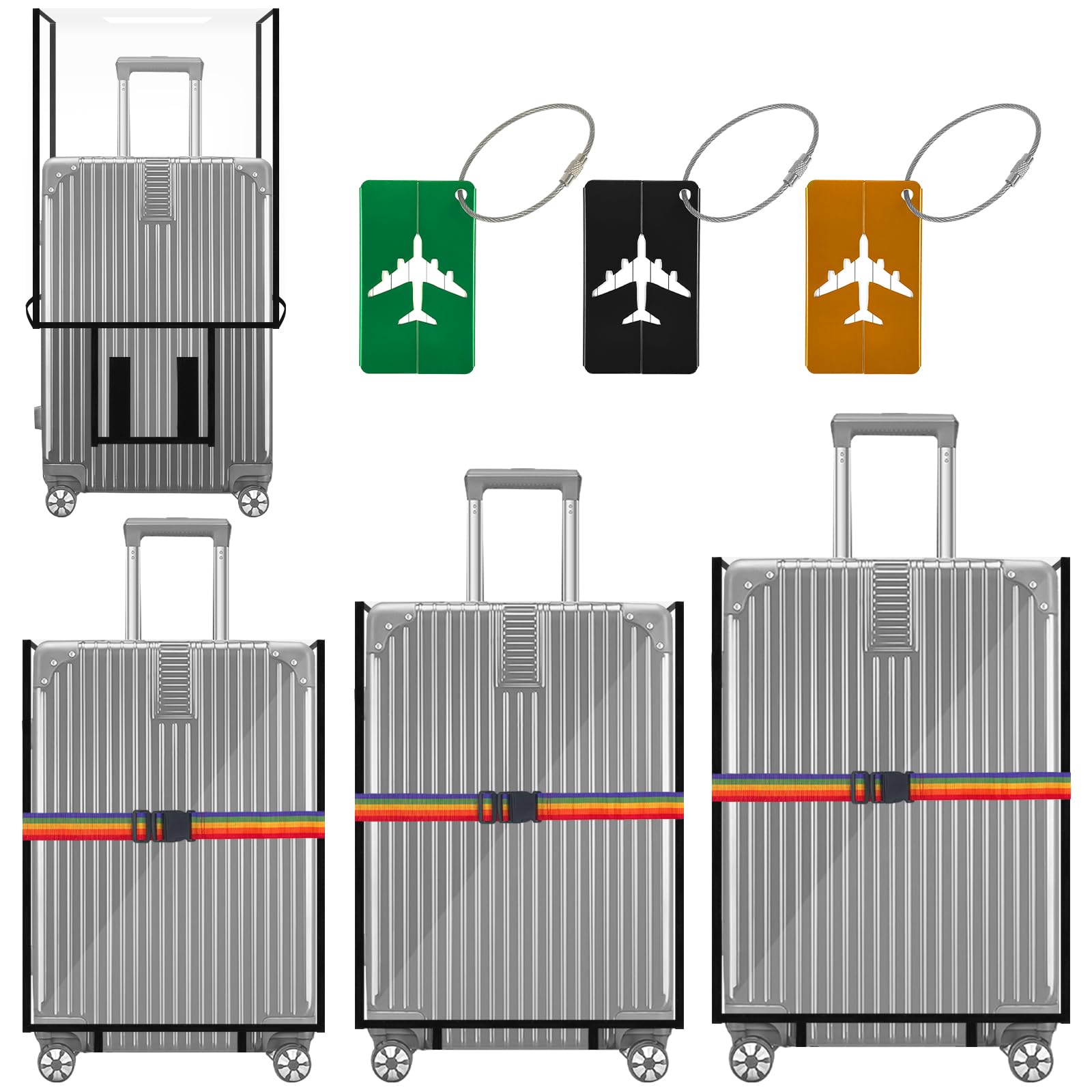 Sibosen Unisex Clear 3 Pieces Suitcase Cover,20" 24" 28" Pvc Luggage Covers Protectors Thicken Anti-Scratch Travel Suitcase Covers With 6 Pieces Luggage Tag And Strap