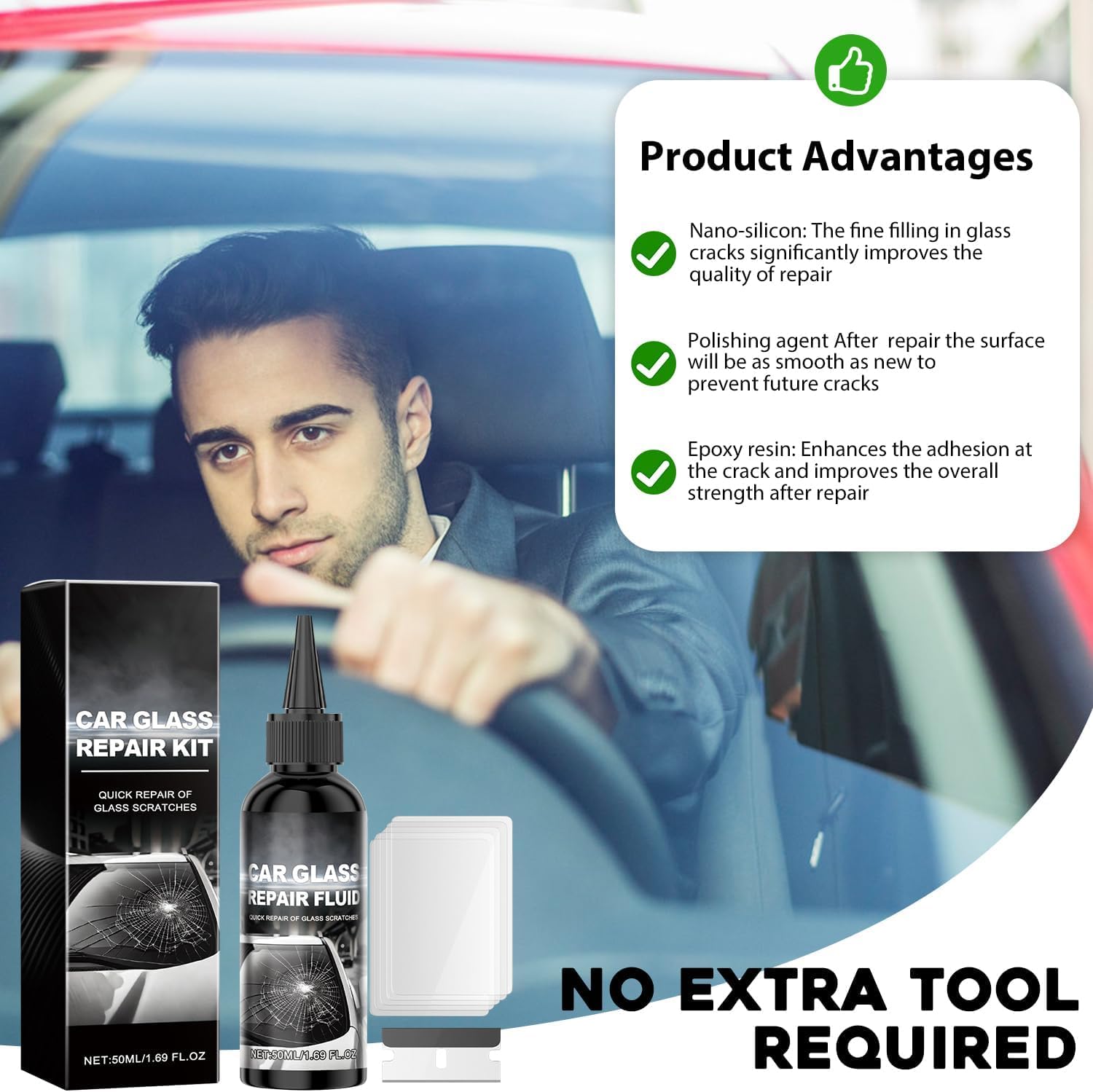 Car Windshield Crack Repair Kit,2025 New Car Cracks Gone Glass Repair Kit Windshield Repair Kit Car Glass Repair Kit for Cracks and Chips, Glass Scratch Repair Liquid, Chips Cracks — view 6