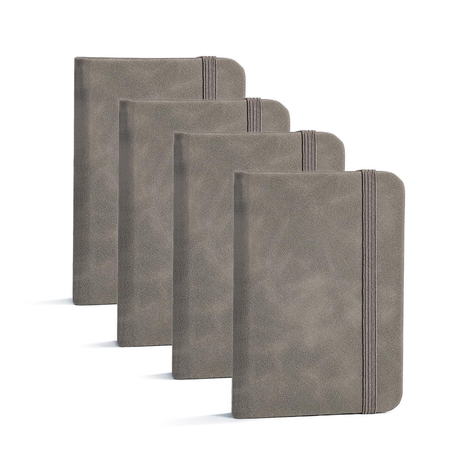 Confezione da 4 piccoli quaderni tascabili, 7,6 x 11,2 cm, copertina rigida con carta spessa a righe, 200 pagine, copertina in pelle, mini blocco note (grigio)