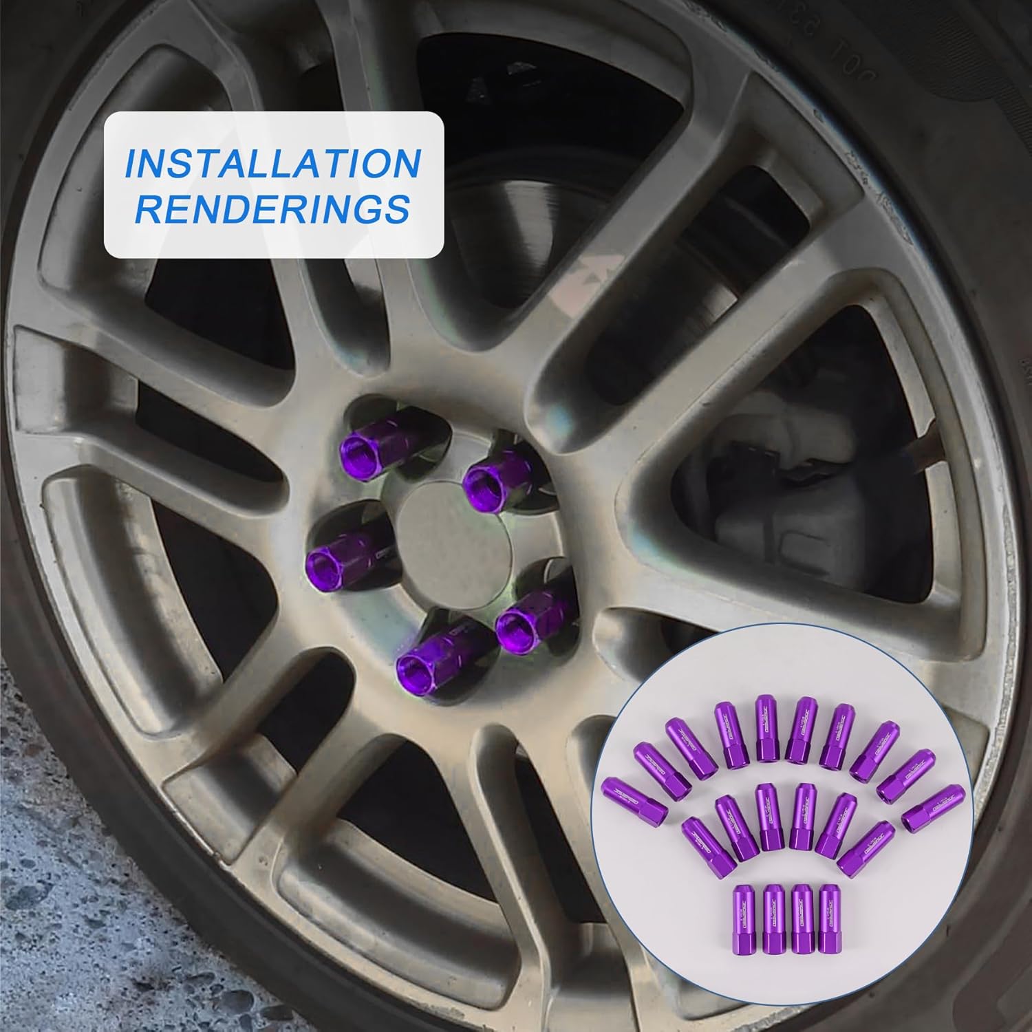 JDMSPEED Purple 60MM Aluminum Extended Tuner Lug Nuts Replacement for Wheel Rims M12X1.5 20PCS