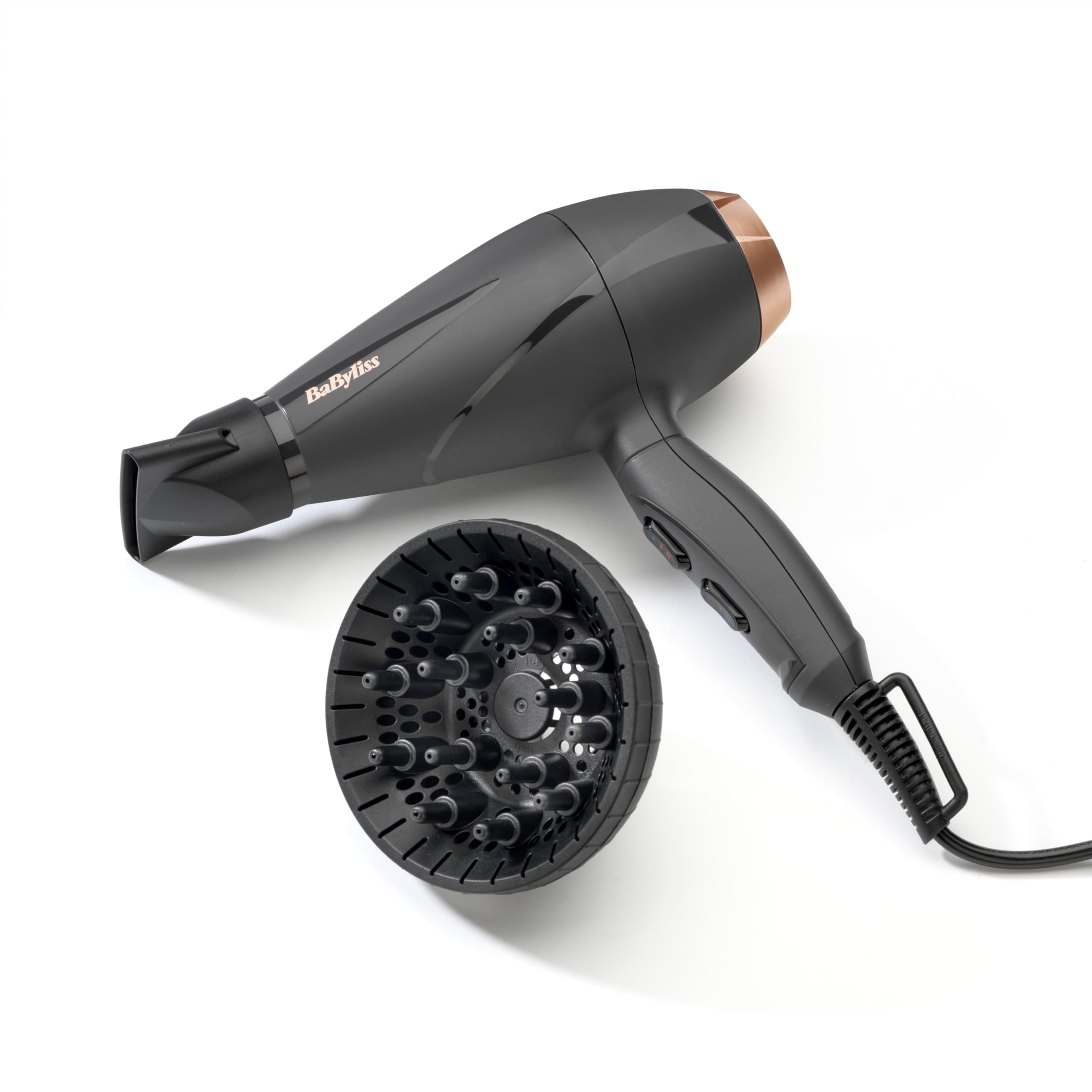 BaByliss Smooth Pro Föhn mit Diffusor – Leistungsstarker 2100 W Fön, hergestellt in Italien, Ionen-Technologie mit Anti-Frizz, 3 Temperaturen & 2 Geschwindigkeitsstufen, Schwarz, 6709DE