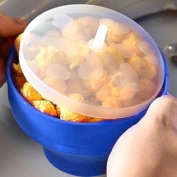 Microwave Popcorn Maker - collapsibles Food-Grade Silicone Popcorn Popper Bowl with Lid, Hot Air Popcorn Popper Bowl, Popcorn Bucket for Kitchen Restaurant