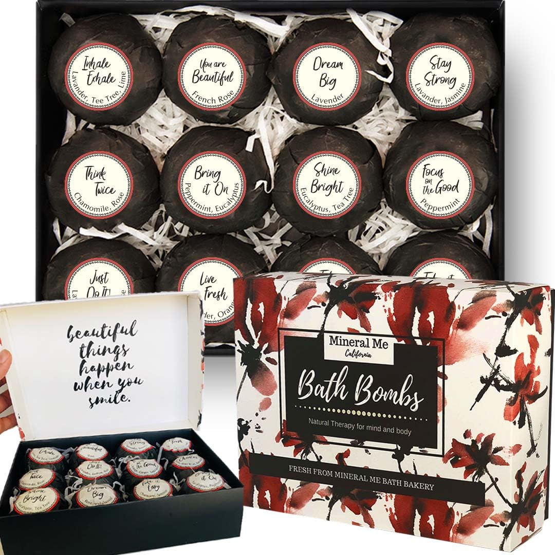 Bath Bombs for Women Relaxing with Inspirational Messages, 12 Natural and Organic Bath Bombs with Essential Oils & Skin Moisturizing Shea Butter. Easter Basket Essentials Gift for Wife, Girlfriend,