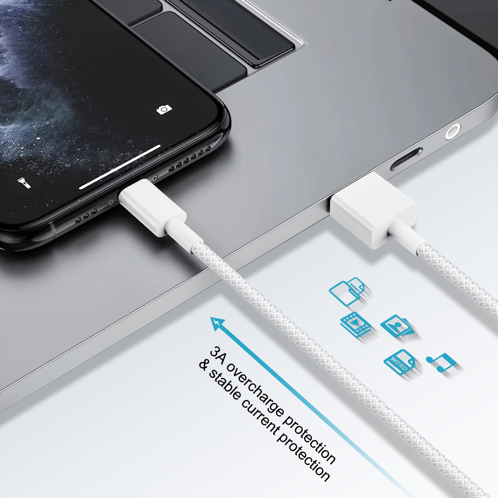 Kabel iPhone, [certyfikat Apple MS], kabel błyskawicy 2 m, długi kabel do ładowania iPhone, kabel USB, Lightning, kabel, iPhone, nylonowy, kabel do iPhone 14/13/12/11/XS/X/8/7/6/iPad
