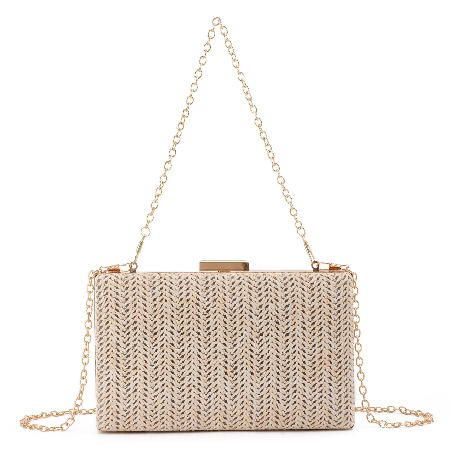 EVEOUT Clutches de Paja para Mujer Bolso de Boda Fiesta de Paja con Cadena Bolsos bandolera de Paja Tejido para Vacaciones Playa