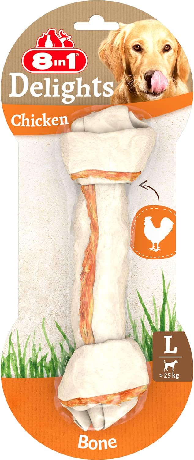 8in1 Delights Chicken Chew Bone L, healthy chew snack for large dogs, 1 piece