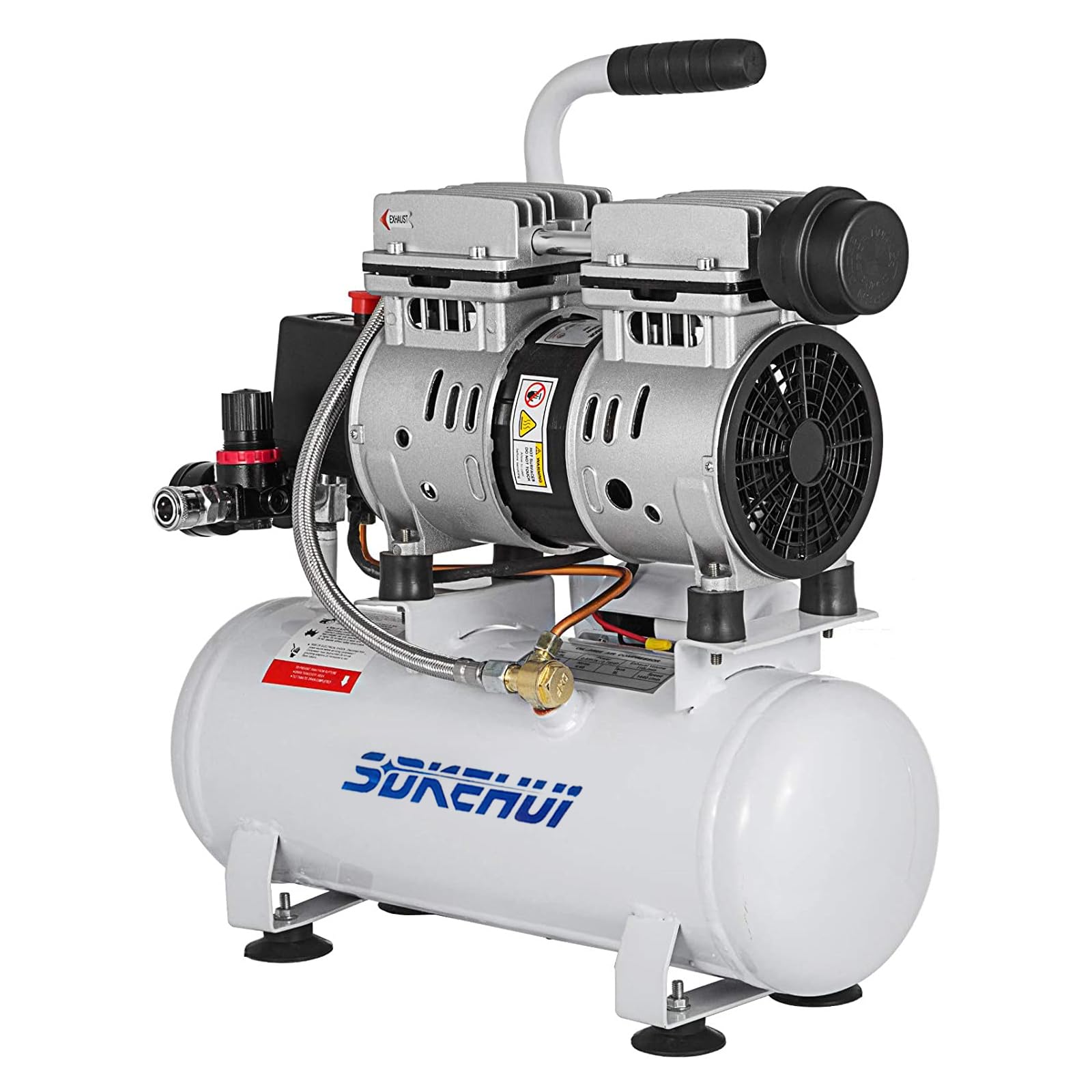 Flüsterkompressor 9 L, Leise Ölfrei Kompressor 550 W, Ölfrei Luftkompressor 58 dB, Druckluftkompressor 220 V, Silent Druckluft Kessel 110 L/min Abgasvolumen, mit Eingebautem Abluftventilator