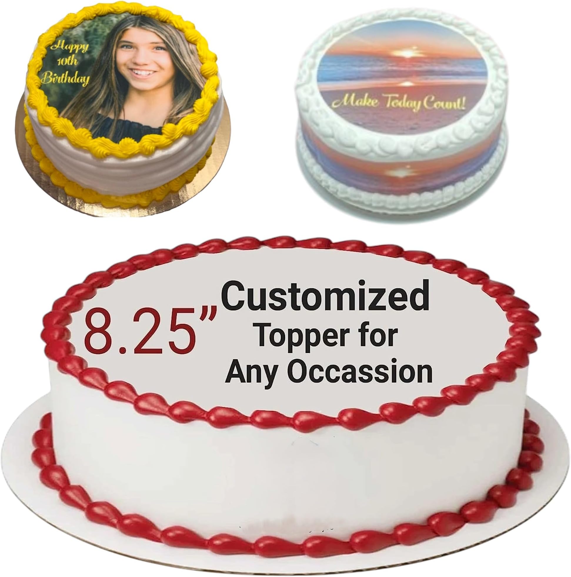 Create Your Own Personalized Edible Cake Topper - 8.25” Edible Print Company Logo, Personalized Images Pictures Theme Party Cake Sheets - 1 Per Icing Sheet
