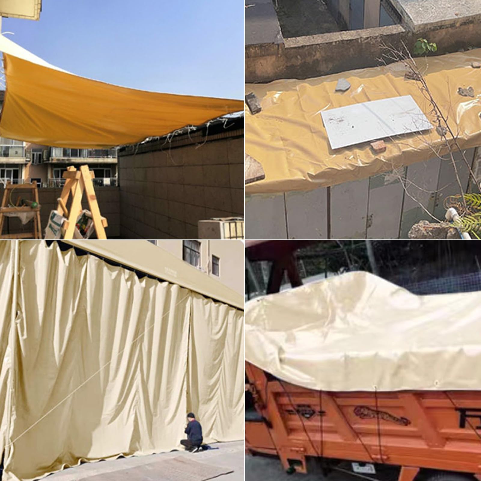 Telone di Copertura Beige Piccolo 1x1,5 m 1,2x1,5 m 1,8x2,4 m 2x3 m 3x4 m Telo con Occhielli Occhielli antiruggine Multiuso, Telo di Fondo, Campeggio, Nautica, Escursionismo (4x4 m