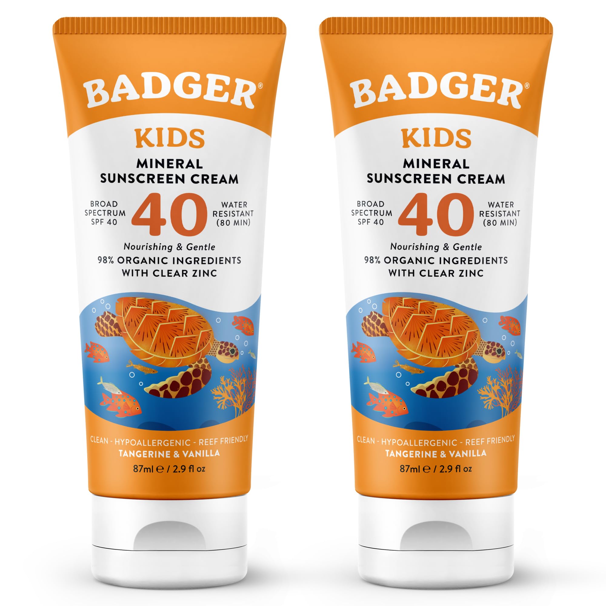 Badger Kids Mineral Sunscreen Cream SPF 40, Organic, 2.9 oz (2-Pack)