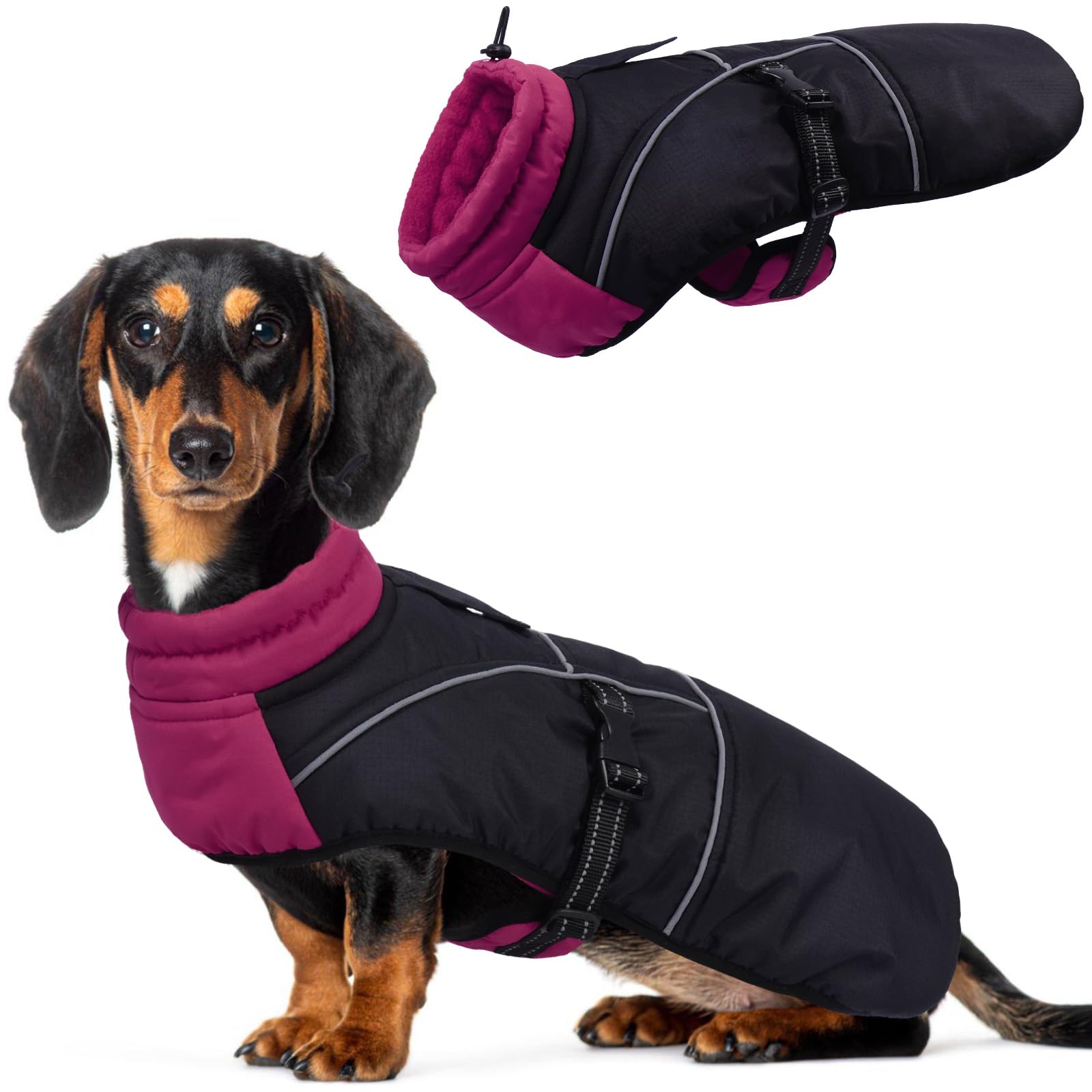 DORA BRIDAL - Veste d'hiver pour chien avec doublure en polaire, veste chaude avec bandes réfléchissantes, veste imperméable réglable pour animal de compagnie, taille XL