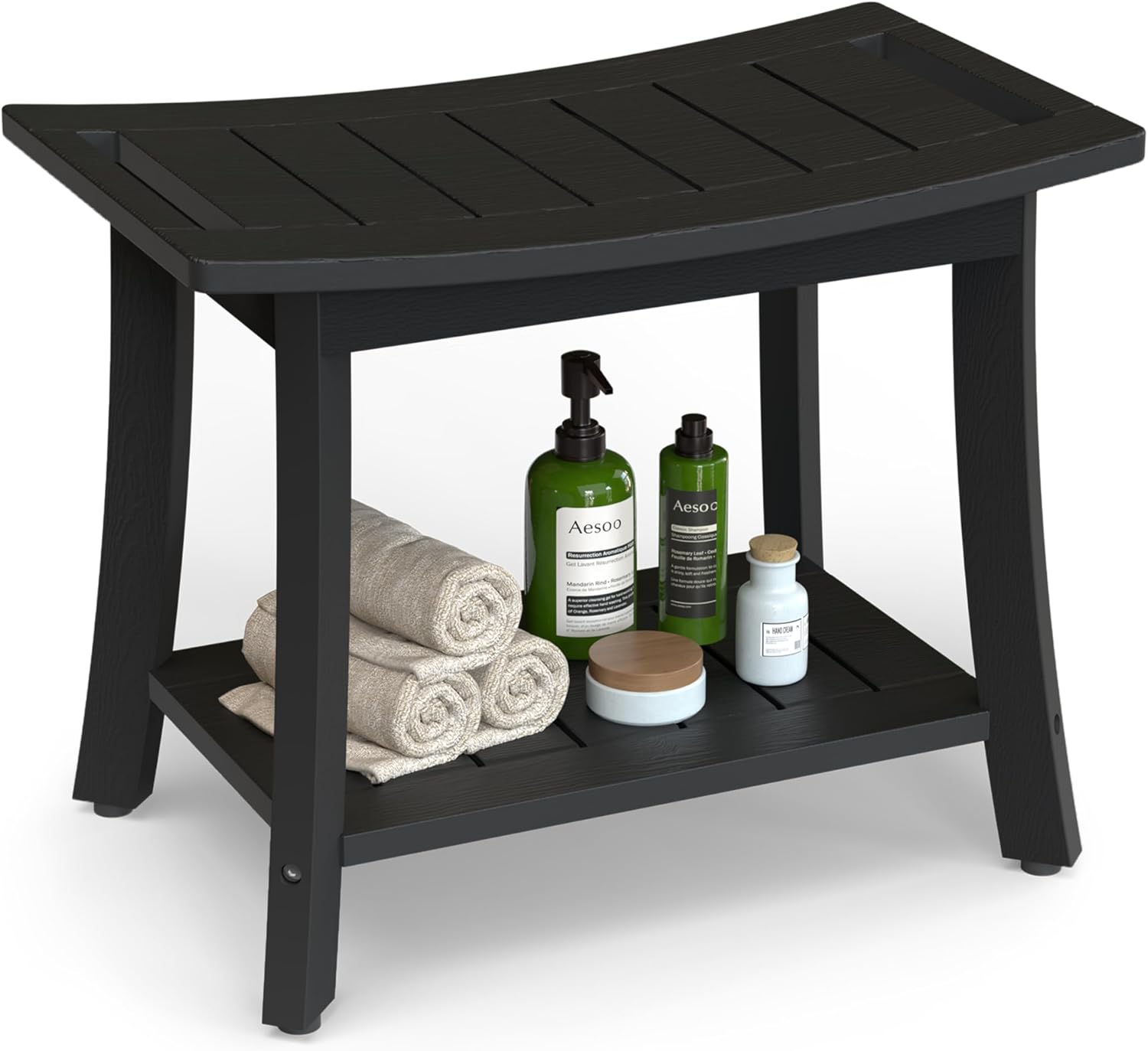 HIPS Shower Bench Inside Shower Stool with Storage Shelf, Waterproof Spa Bath Chair for Bathroom, Seat or Organizer for Living Room, Bedroom - Great for All Ages Unisex Elderly (Large, Black)