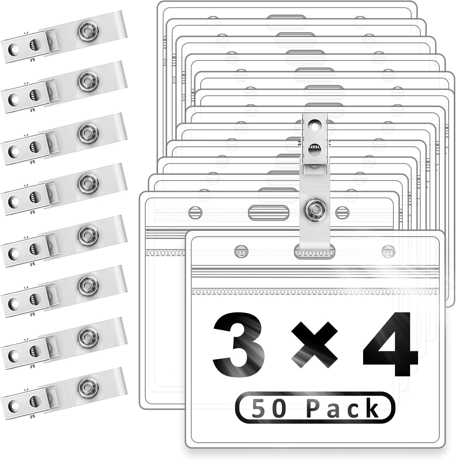 ZHEGUI Clear Plastic Name Tag Holder and Metal Badge Clips