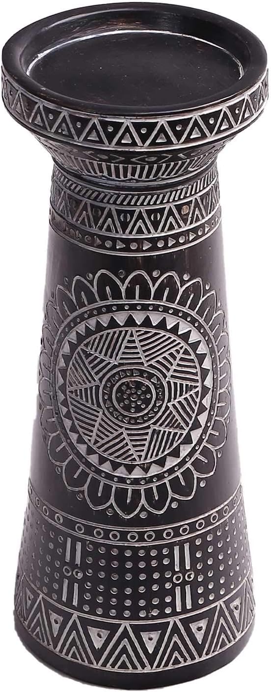 LescafitaAfrican Decor Art, African Design Candle Holder Figurines Carved with African Tribal Totem, African Art Candle Holder for Home and Table Decor