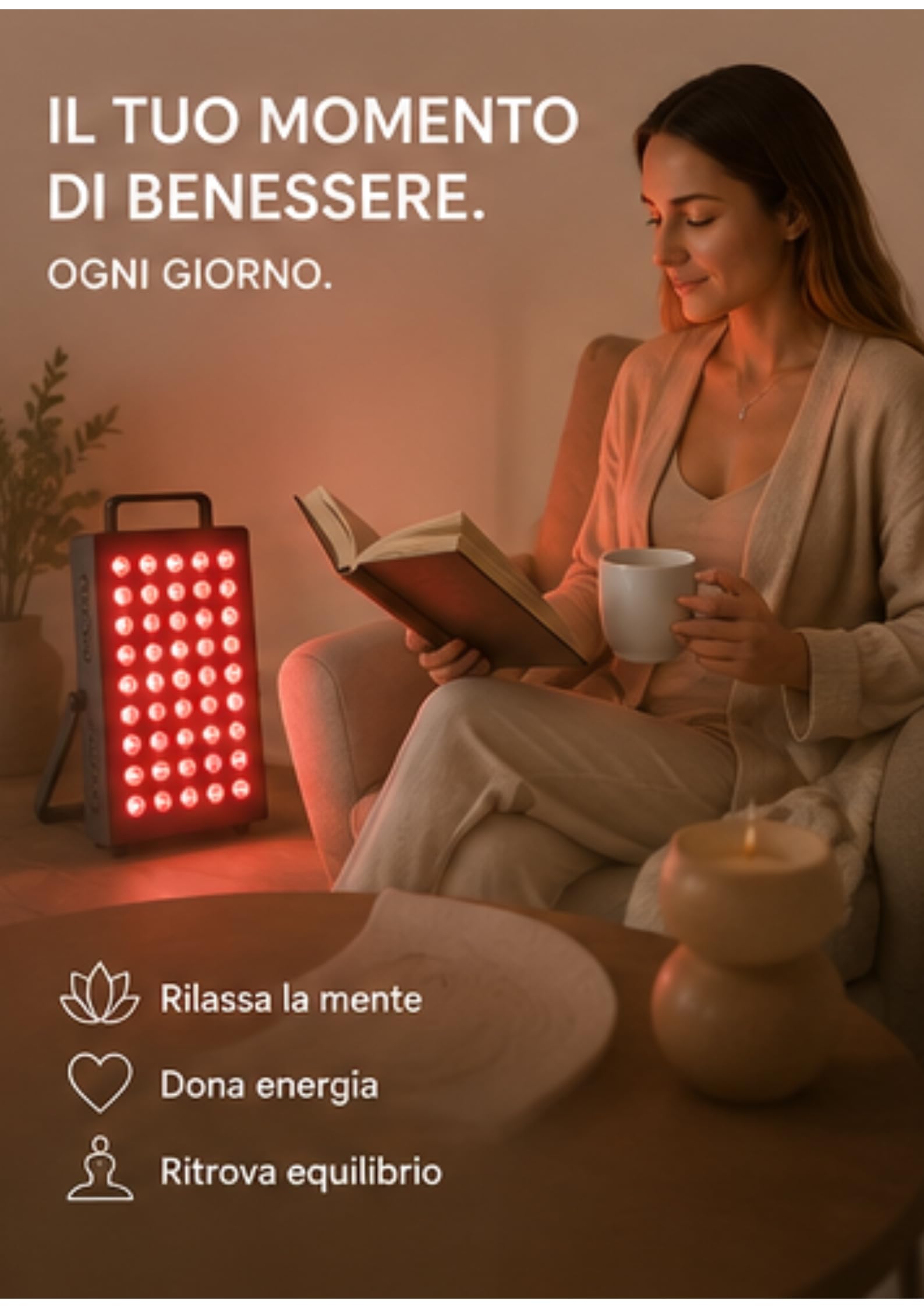 Lampada per terapia a luce rossa, 60 LED con tecnologia a 4 chip, 4 lunghezze d'onda (630 nm, 660 nm, 850 nm, 940 nm), intensità regolabile e timer, lampada a infrarossi per recupero muscolare
