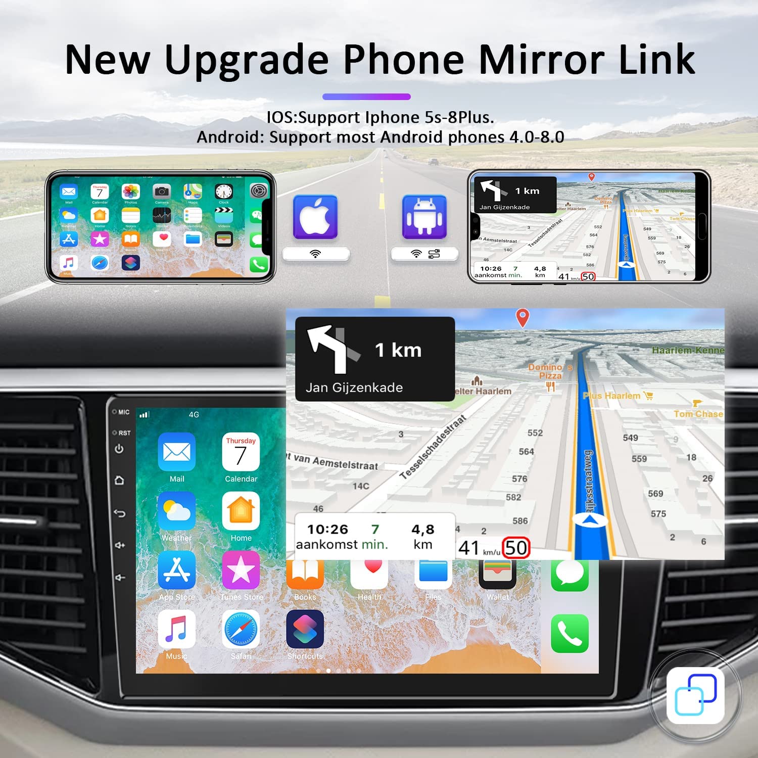 Carplay Double Din Car Stereo Camecho 9 Inch Touchscreen Android Auto