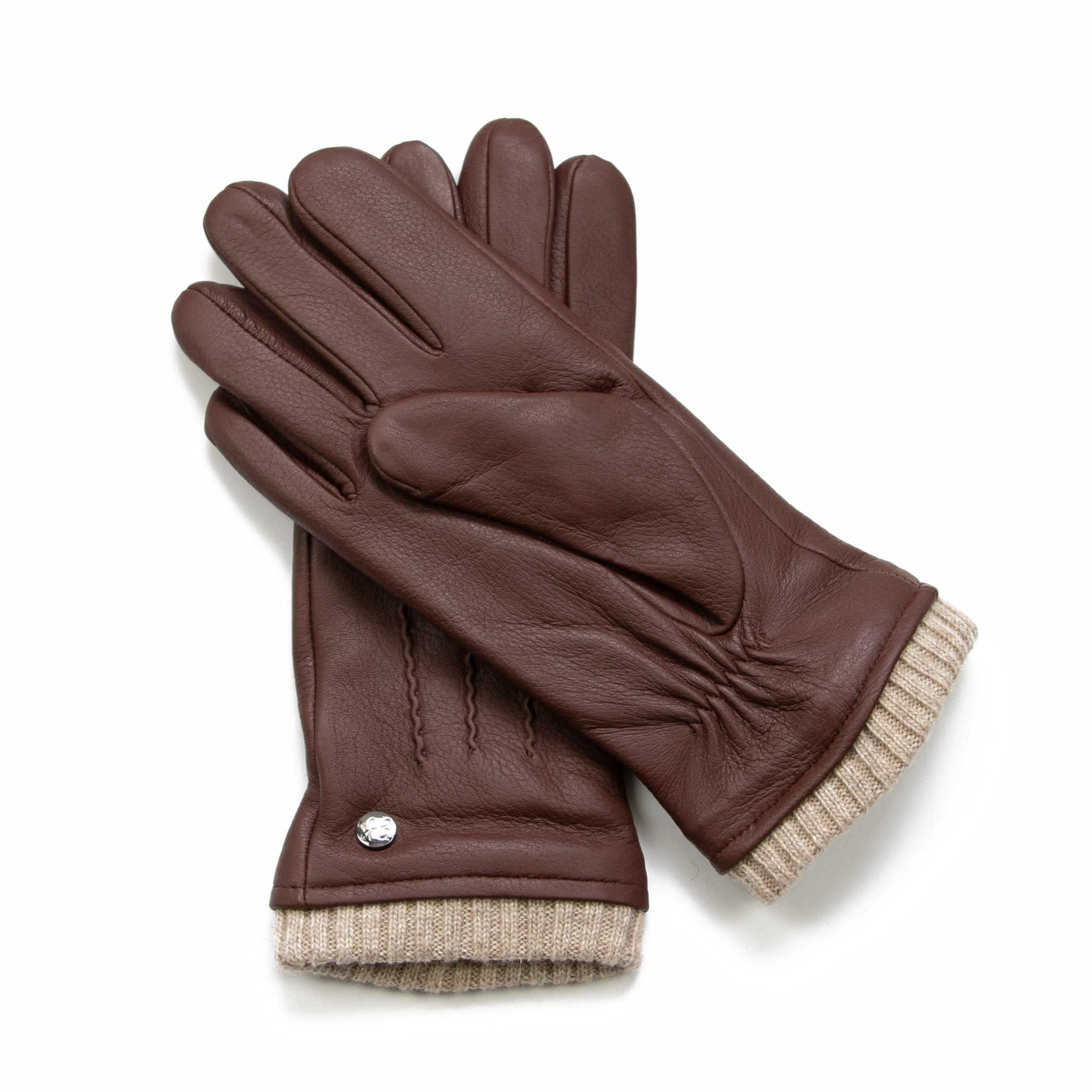 Guanti in pelle di cervo con fodera in cashmere, con scaldamuscoli a maglia, guanti da uomo in pelle di cervo, foderati caldi, colore nero, marrone