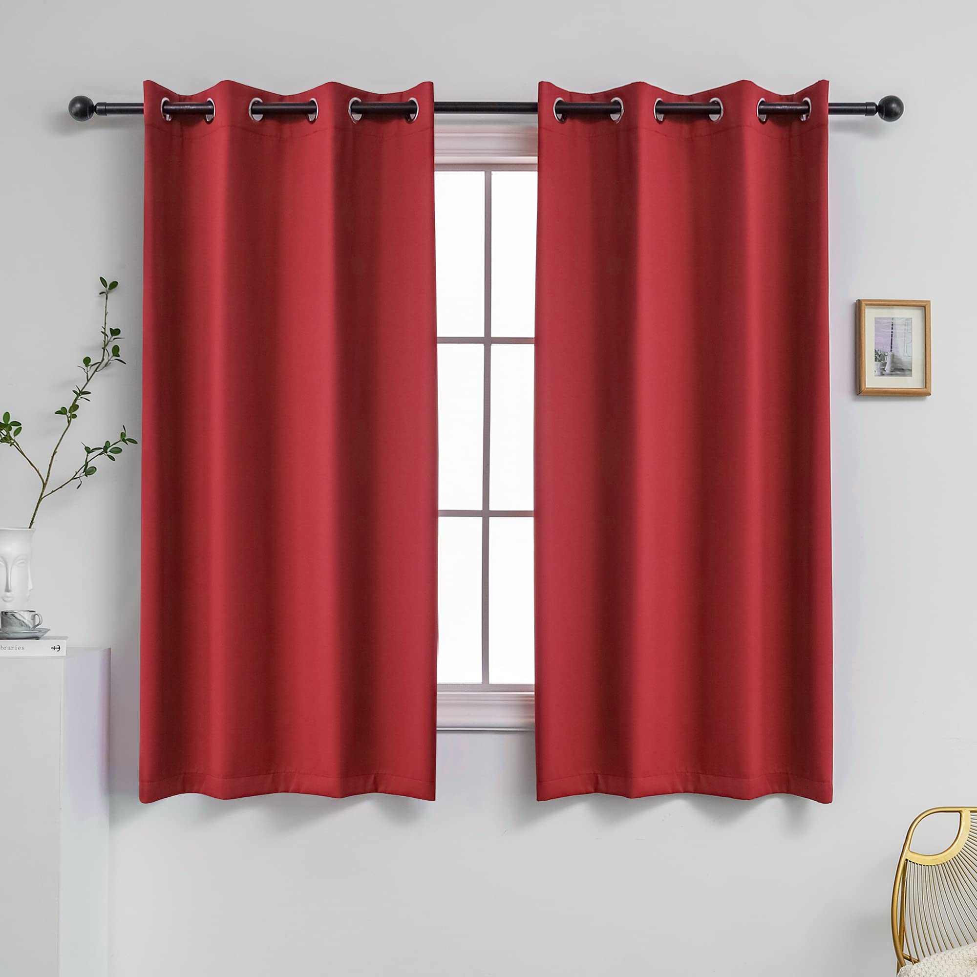 YGO Blackout Room Darkening Solid Curtains Grommet Top Thermal Insulated Curtain Panels for Bedroom Living Room 52 W x 63 L Set of 2 Panels True Red