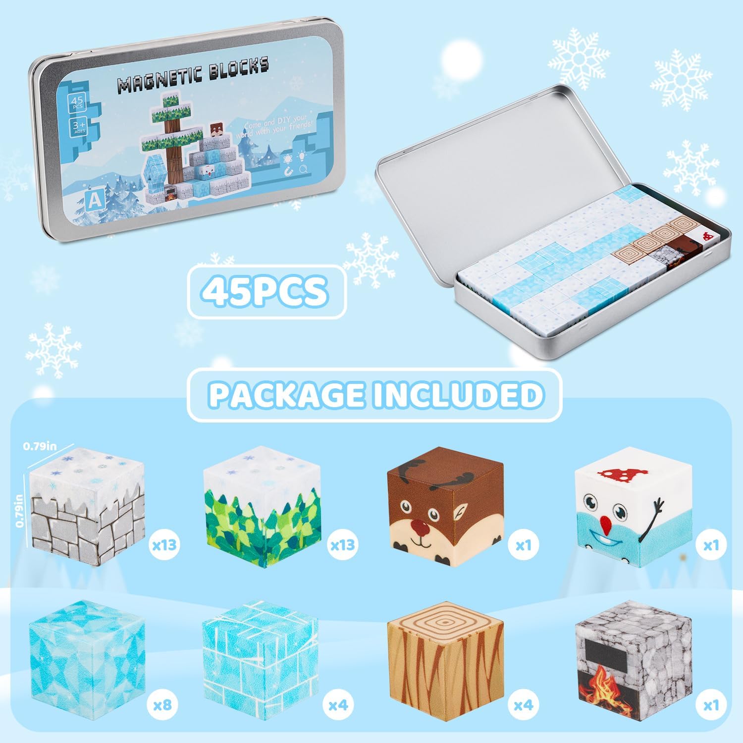 Mini Magnetic Blocks, Travel Magnet Building Toys for Kids, 45 Pcs Magnetic Block Toys with Iron Box, STEM Educational Toys for Boys and Girls