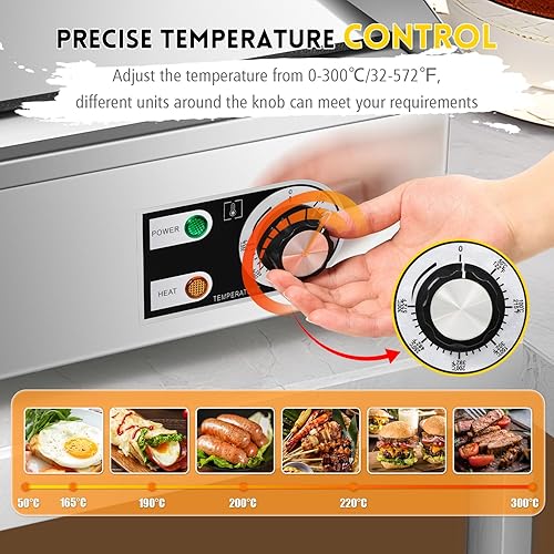 Miniatura 2 de Moogiantgo - Plancha eléctrica comercial de 22 pulgadas, 1600 W, antiadherente para encimera, acero inoxidable, caja de aceite extraíble,