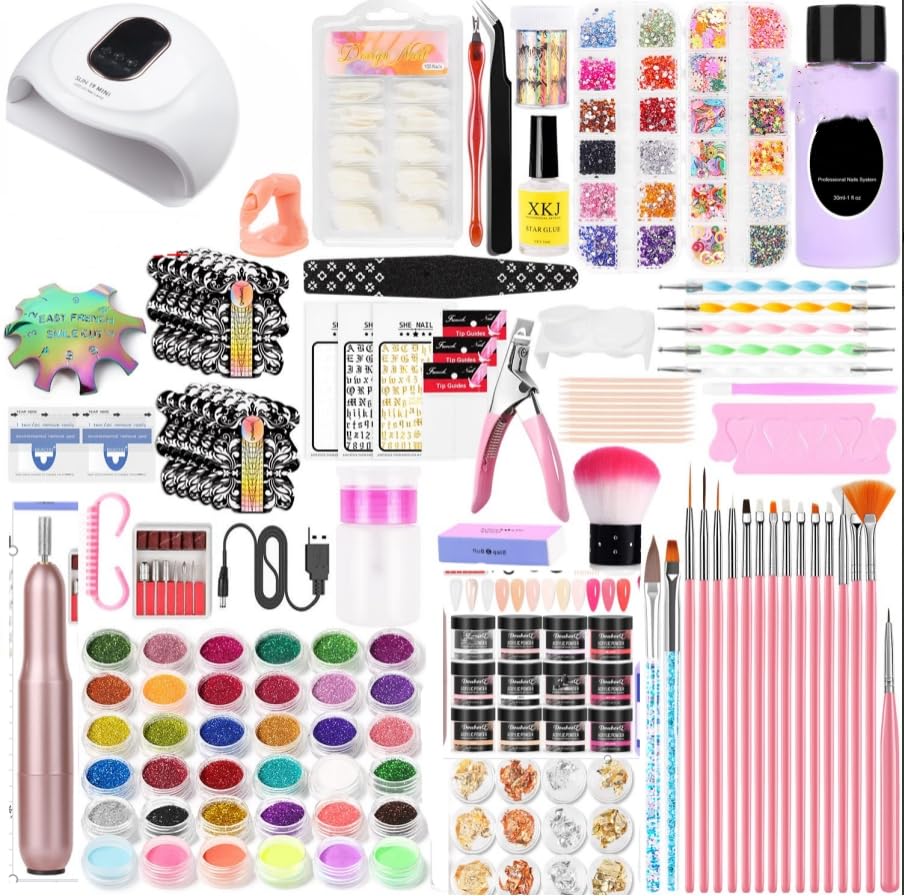 Nail Kit Set, Nails Kit Acrylic Set Nail Extension Kit, Acrylic Nail Kit With Drill And U V Light Full