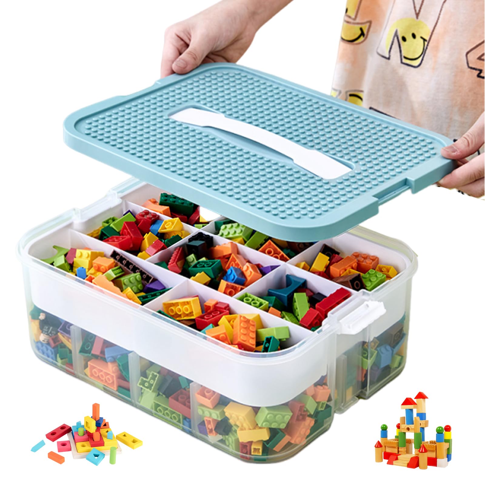 Caja Almacenaje para LeGo Bloques de Construcción, Apilable Organizador para Le,Go con Tapa Caja Organizadora con Compartimentos para LeGo de Plástico para Guardar Los Juguetes de Los Niños