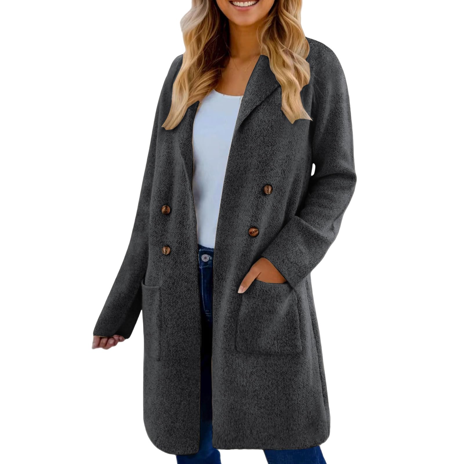 Womens Long Cardigan Sweaters Dressy Casual Blazer Coats Wool Blend Coat Open Front Coatigan with Pockets