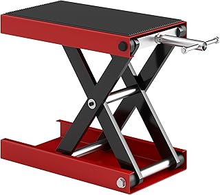 DURHAND 500KG Motorcycle Lift Scissor Jack, Height Adjustable Motorbike Stand with Anti-Slip Wide Deck, Heavy Duty Steel Motorbike Repair Lift Hoist Stand for Home Garage, Red