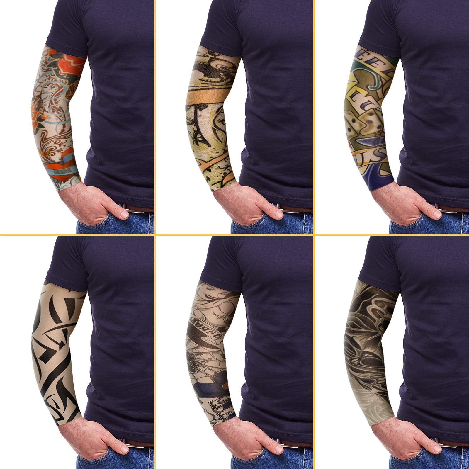 BBTO Set de Mangas de Tatuaje de 12 Piezas Mangas de Brazo de Protección Solar Falsas Guantes de Brazo de Flor de Elasticidad Suave para Ciclismo