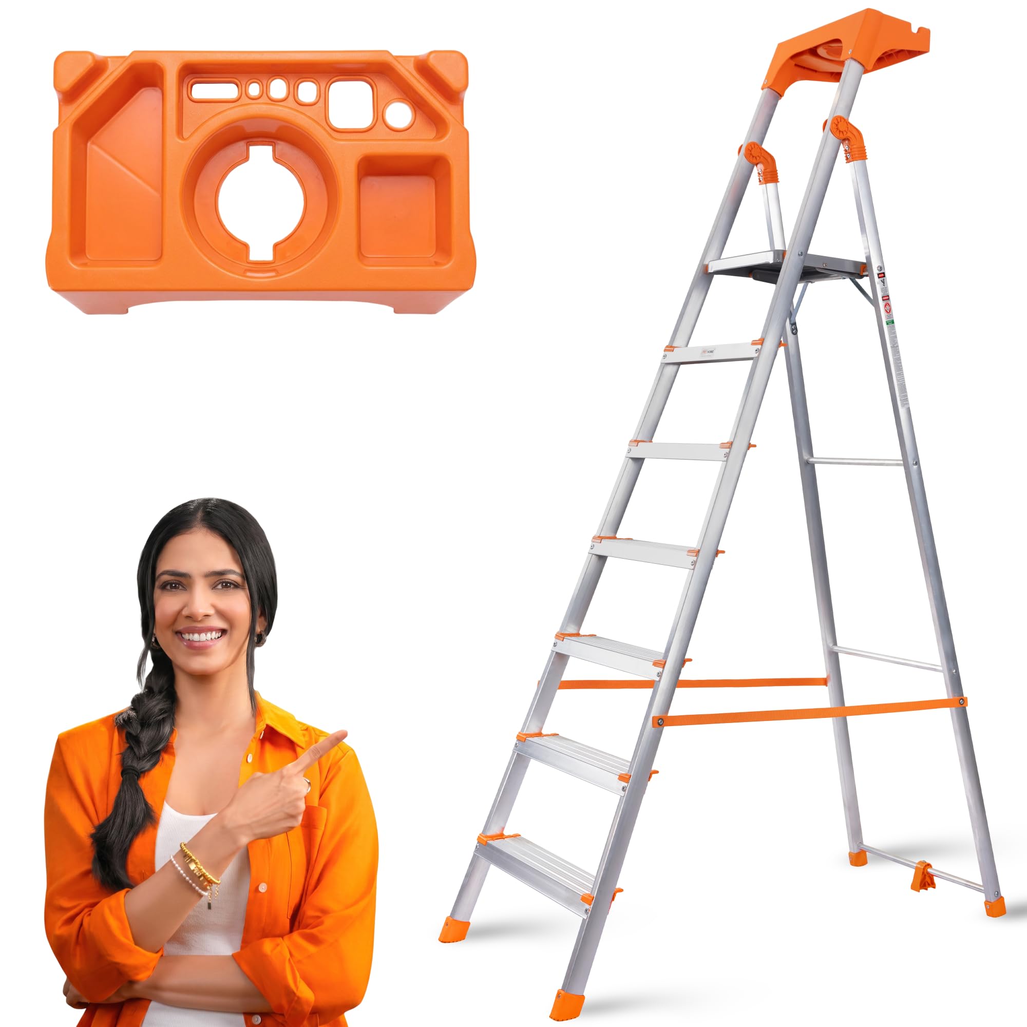 PROHOME Aluminium Ladder for Home 8 Steps Foldable with Railing & Anti-Skid Wide Steps | 8 Step Ladder for Home Use, Kitchen & Household | 270 Kg Capacity Folding Ladder | 5 Year Warranty (Orange) — Amazon image 18