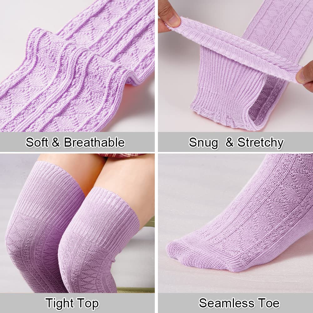 Moon Wood Women Thigh High Socks Extra Long Cotton Knit Warm Thick Tall Long Boot Stockings Leg Warmers: One Size Lavender