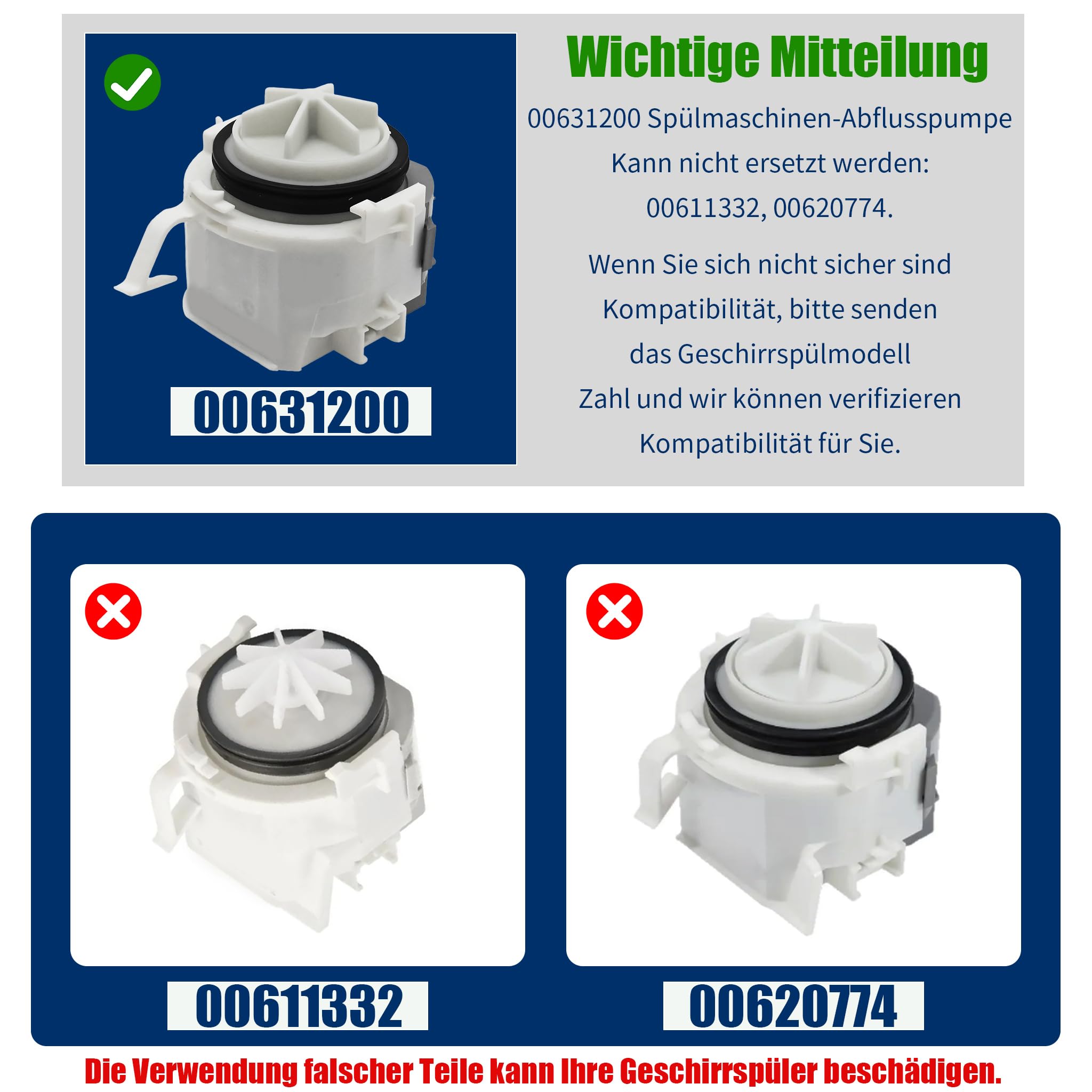 Hoypeyfiy Bomba de drenaje de lavavajillas 631200, repuesto para Bosch Super Silence para Siemens iQ100 iQ300 iQ500 iQ700, sustituye a 00631200 441851