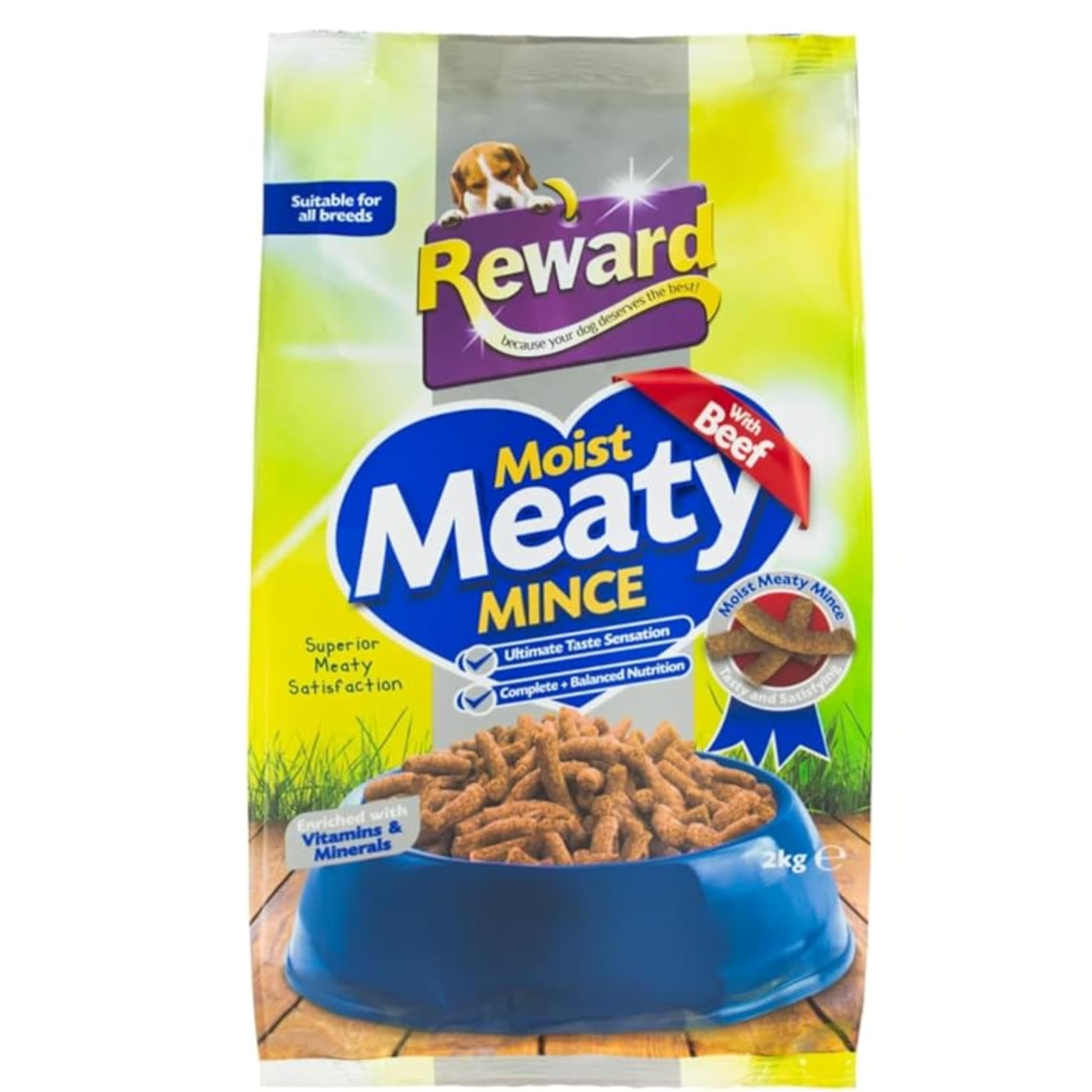 Reward Moist Beef Minced Adult Dog Food 3 x 2kg Each – Complete Balanced Nutrition Nutritious & Delicious Meal for Healthy, Happy Dogs (Pack of 1 Beef)