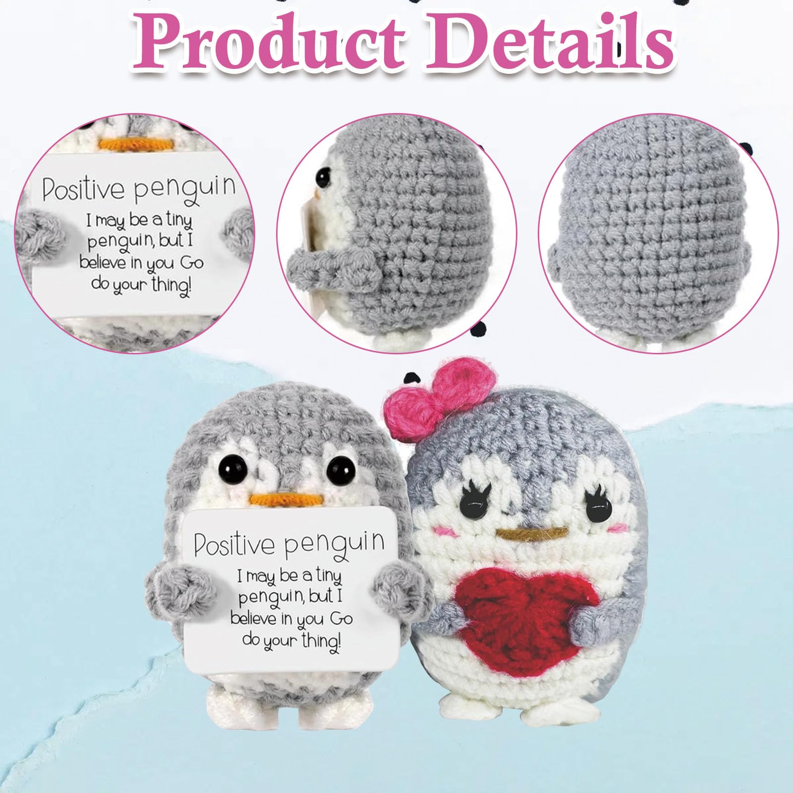 2Pcs Positive Penguin Cute Potato, Positive Gifts, Mini Funny Positive Penguin Knitted Toy with Positive Card, Wedding Gifts for Wife Husband, Handmade Emotional Support Crochet Gift Decor - Image 3