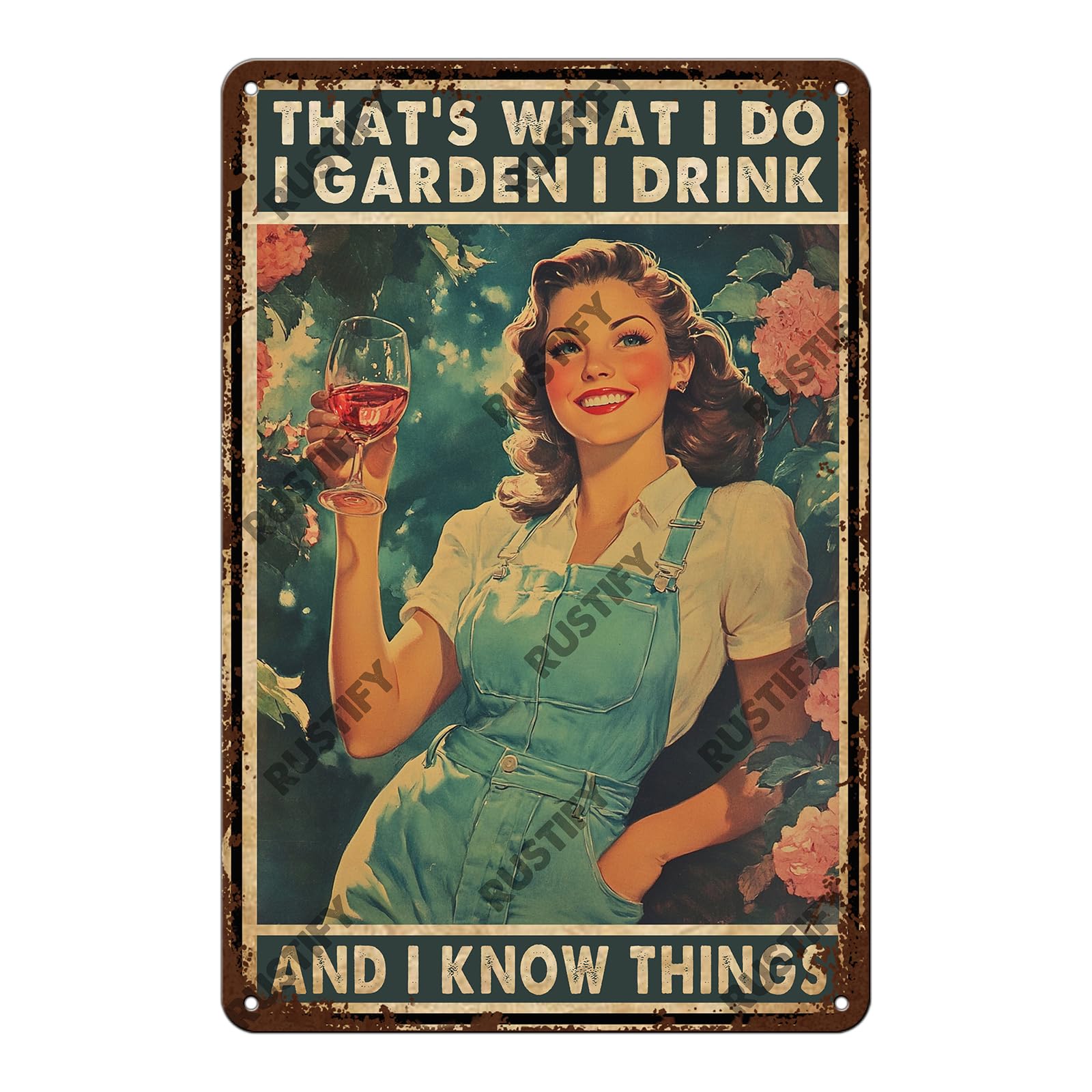 Anceky That's What I Do I Garden I Drink and I Know Things Sign Funny Metal Tin Sign Wall Decor for Home Kitchen Garden Yard Office 12×8 Inch