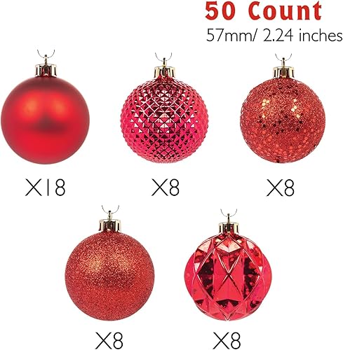 Miniatura 3 de Every Day is Christmas - Juego de adornos de bolas para Navidad de 50 unidades de 57mm2.24 pulgadas, adornos inastillables (color rojo)
