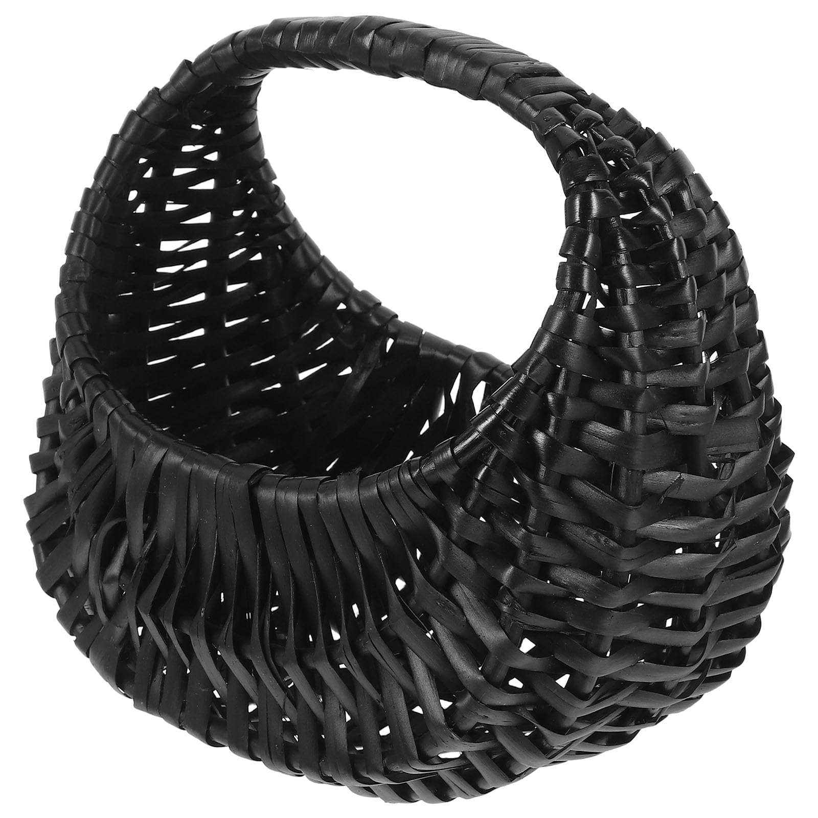 LIOOBO Flower Girl Basket for Wedding, Wicker Hand-woven Willow Basket with Handle, Small Rattan Picnic Storage Bag for Flower Arrangements and Home Decor (Black)