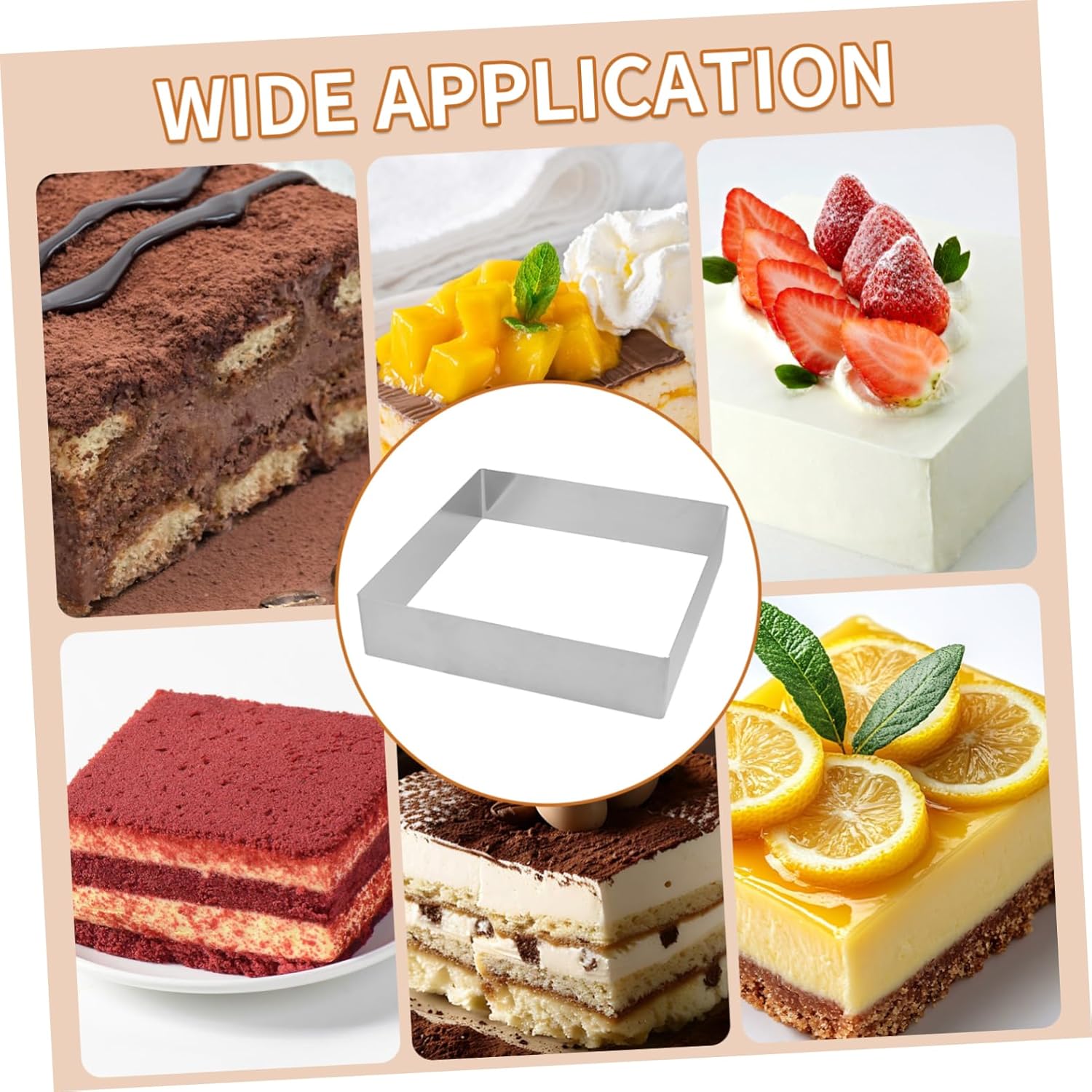 Healifty Square Stainless Steel Cake Ring Mousse Mold Pastry Cutter with Smooth Surface for Baking Cookies Fondant Fruit Sandwiches Reusable Baking Tool for DIY Desserts