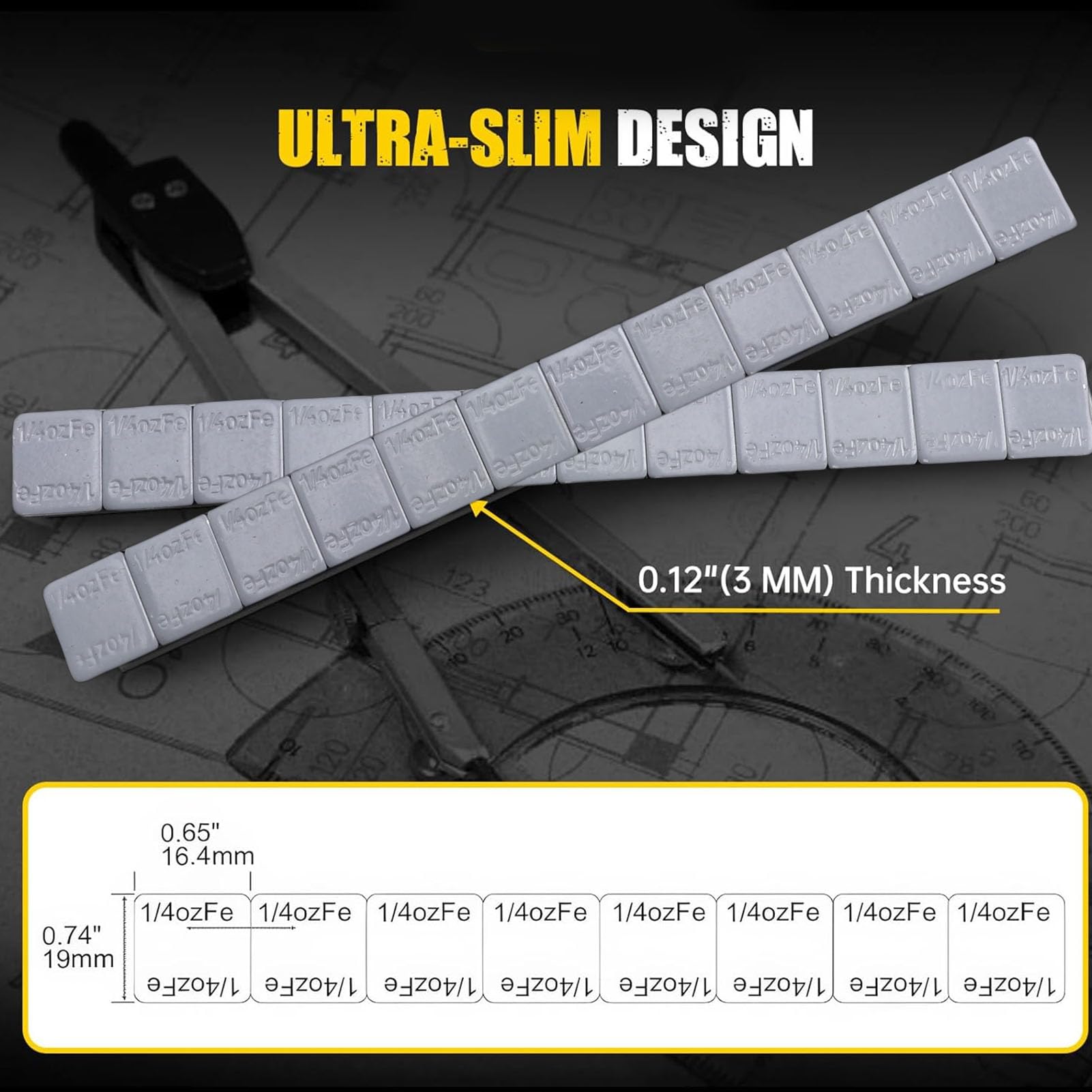 Pesas para ruedas, pesas para equilibrio de neumáticos, adhesivo fuerte, pesas para cubos grises para coche, camión, SUV, motocicleta, material de hierro, 1/4oz x 576 Uds.