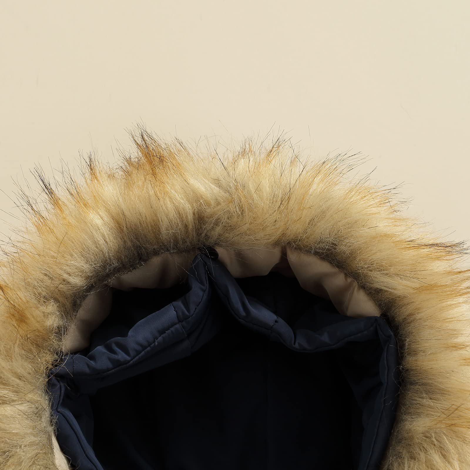 Tute da Bambino con Cerniera in Piumino con Guanti, Tuta da Pagliaccetto Invernale con Cappuccio e Peluche a Tinta Unita con Tasche