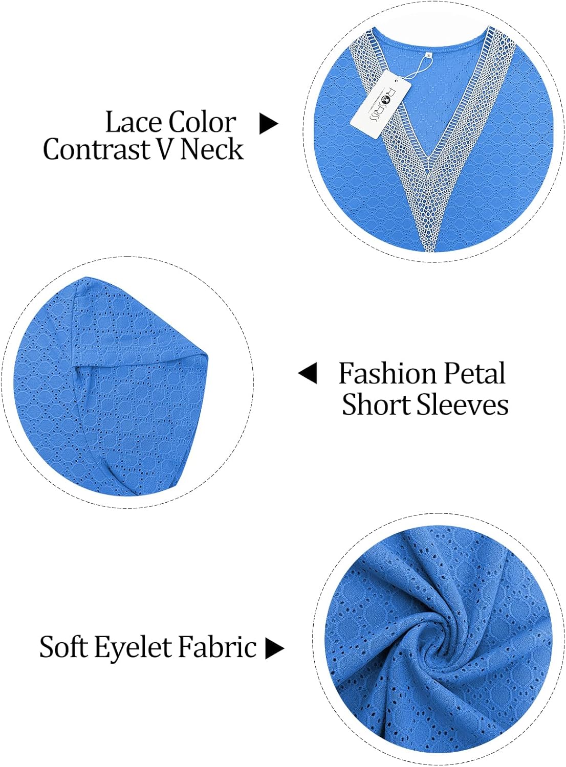 ROSRISS Plus-Size Tops for Women Eyelet Shirts Lace V Neck Petal Short Sleeve Tunics - Image 4