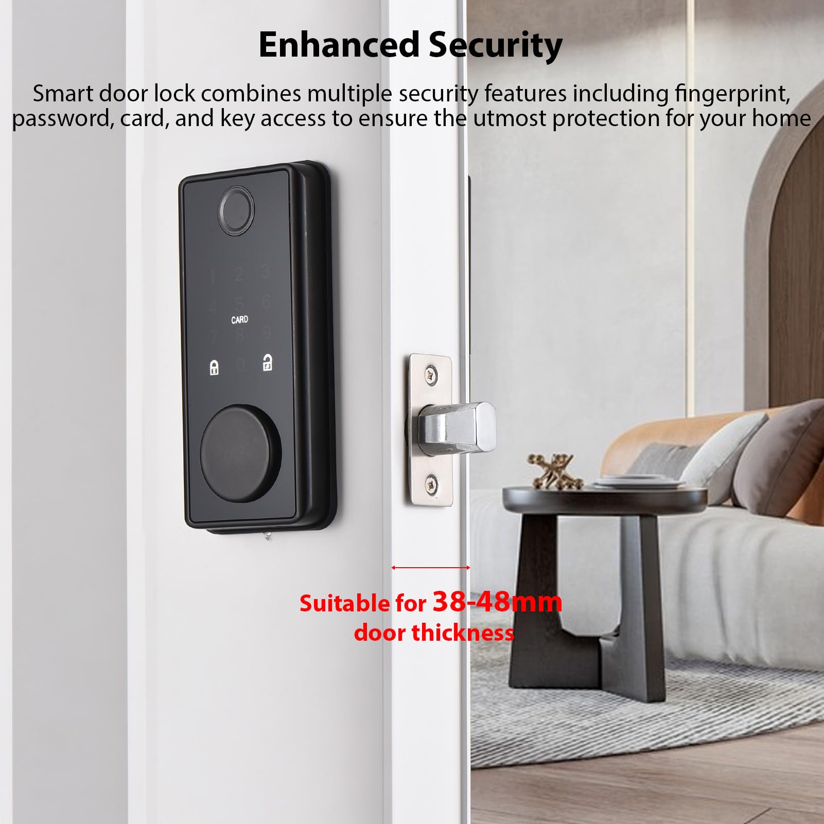 Splenssy Smart Lock BT Keyless Entry Door Lock TY APP Fingerprint Password RFID Card Mechanical Key 5 Unlocking Methods Aluminum Alloy Door Lock for 35-60mm Thickness Office Home Bedroom Door - Image 2