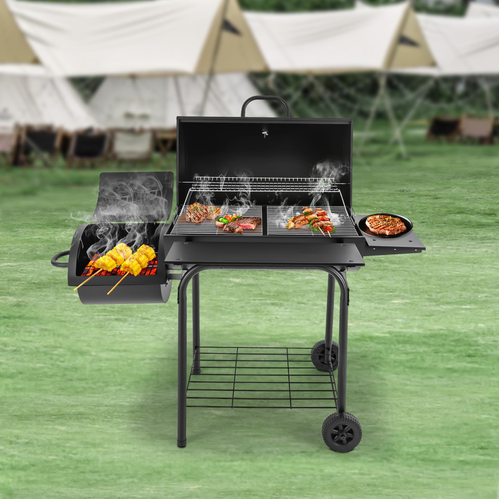 Barbecue a carbonella per esterni, 147 x 70 x 126 cm, autoportante con 2 griglie