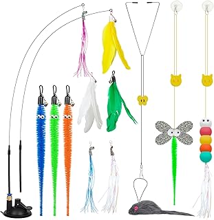 4-in-1 Interactive Cat Toys for Indoor Cats, Feather Teaser Cat Wand Toy with Suction Cup, Triangle Hook & Adhesive Hook, ...