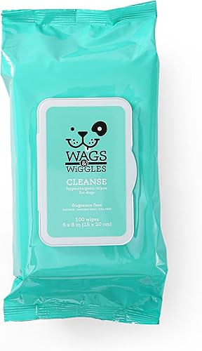 Wags & Wiggles Cleanse Toallitas hipoalergénicas de 100 unidades Toallitas hipoalergénicas para perros, paquete de 100 unidades, sin fragancia,