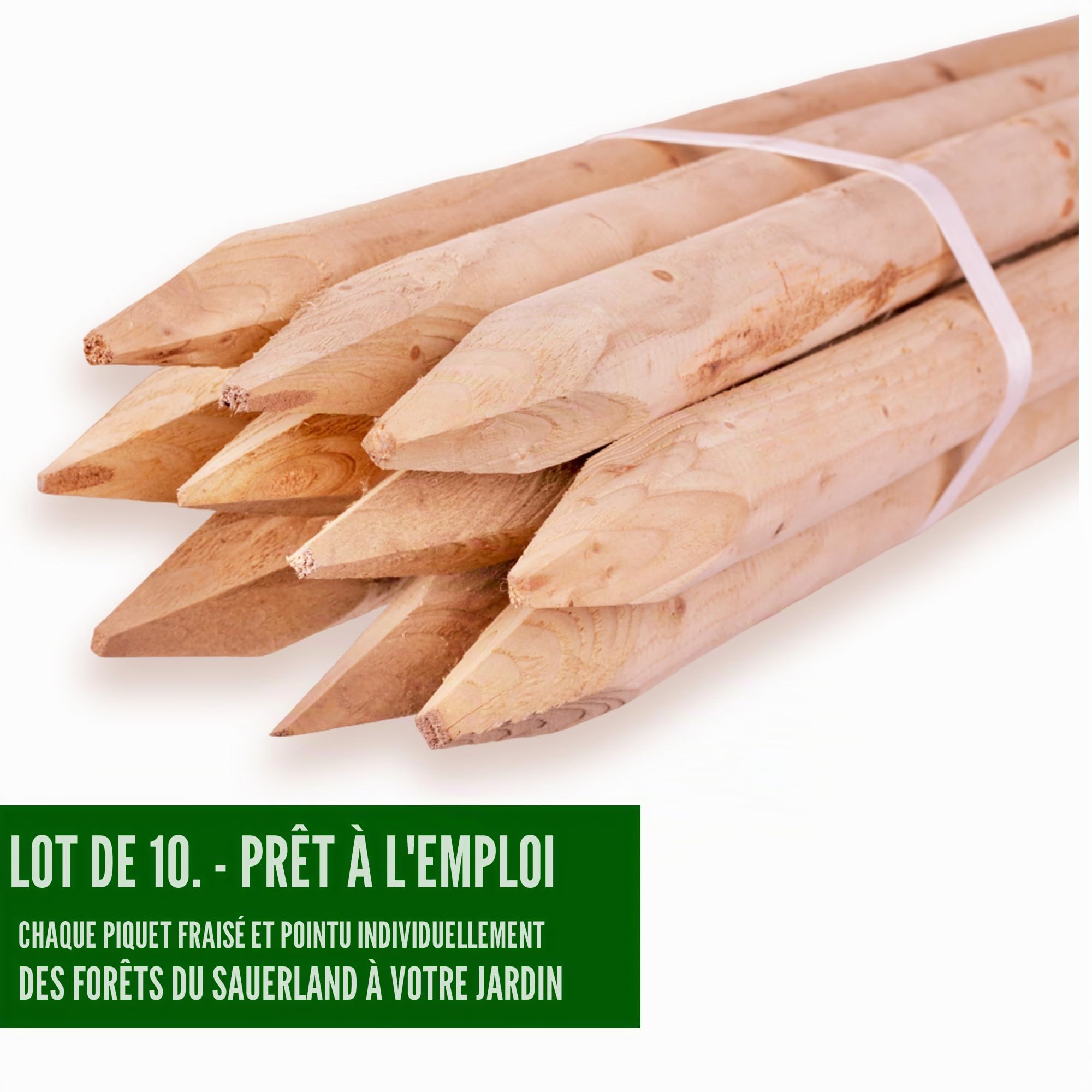 Lot de 10 piquets ronds en bois naturel de 6 cm de diamètre - Différentes longueurs et épaisseurs - Idéal comme piquets de clôture, piquets de plantes ou piquets d'arbres (longueur 100 cm)