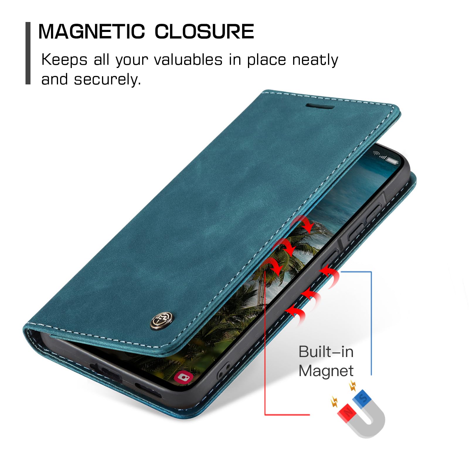for Samsung Galaxy A57 Case, Wallet Case Flip Leather with Card Holder Magnetic Closure Shockproof Kickstand Protective Phone Cases Cover for Galaxy A57, Blue-Green — view 3